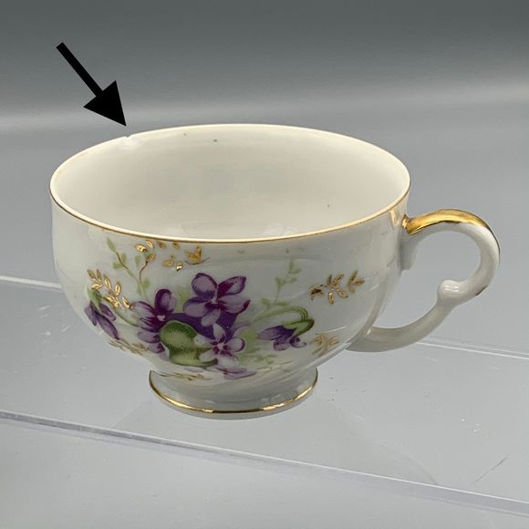 Vtg Violet China Snack Lunch Scallop Edge Plate Footed Cup 1930 Grannycore Japan - Picture 8 of 10